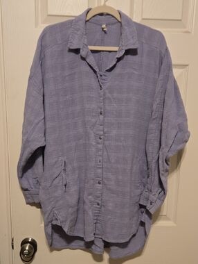 Free People Lavender Button-Up Gauze Blouse
